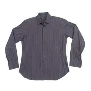 Salvatore Ferragamo Made in Italy Navy Stripe 100% Cotton Dress Shirt Mens Large